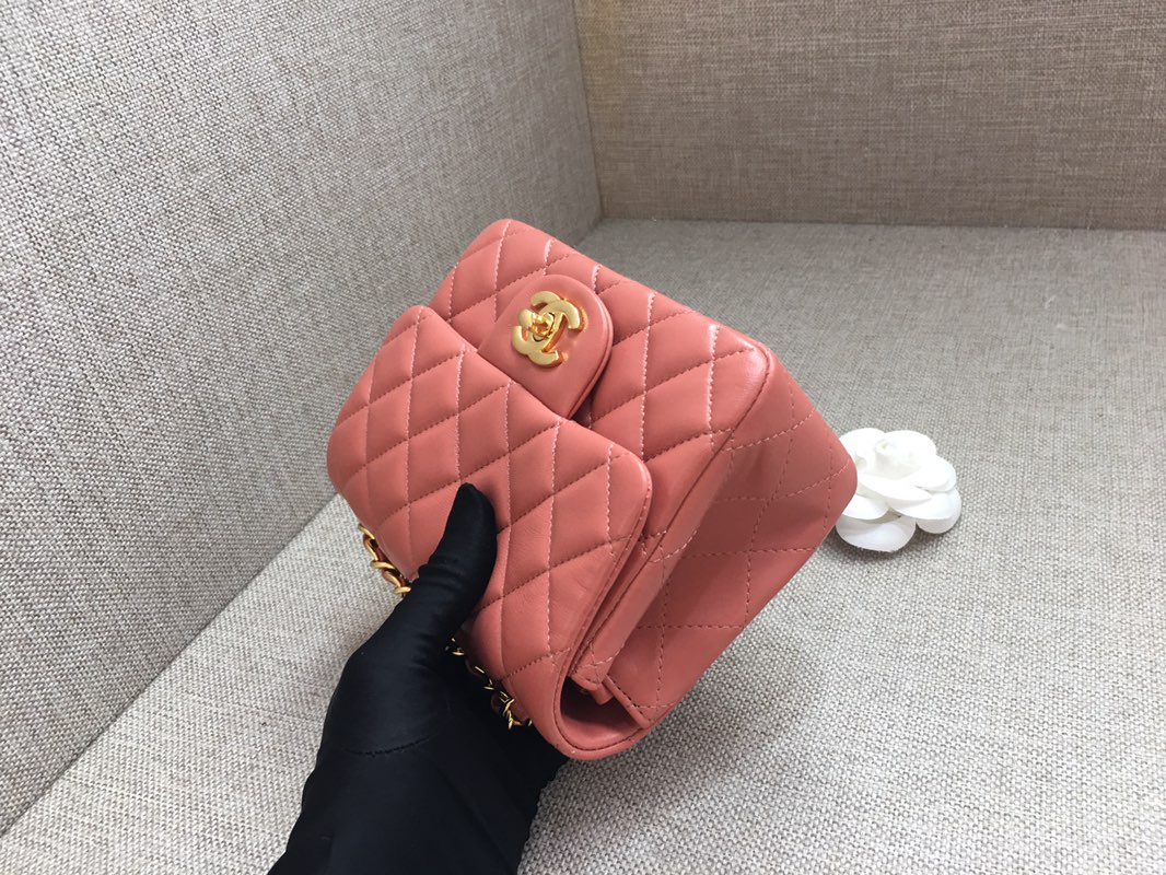 Mini Classic Flap Lambskin Bag A01115 Cream Pink/Gold